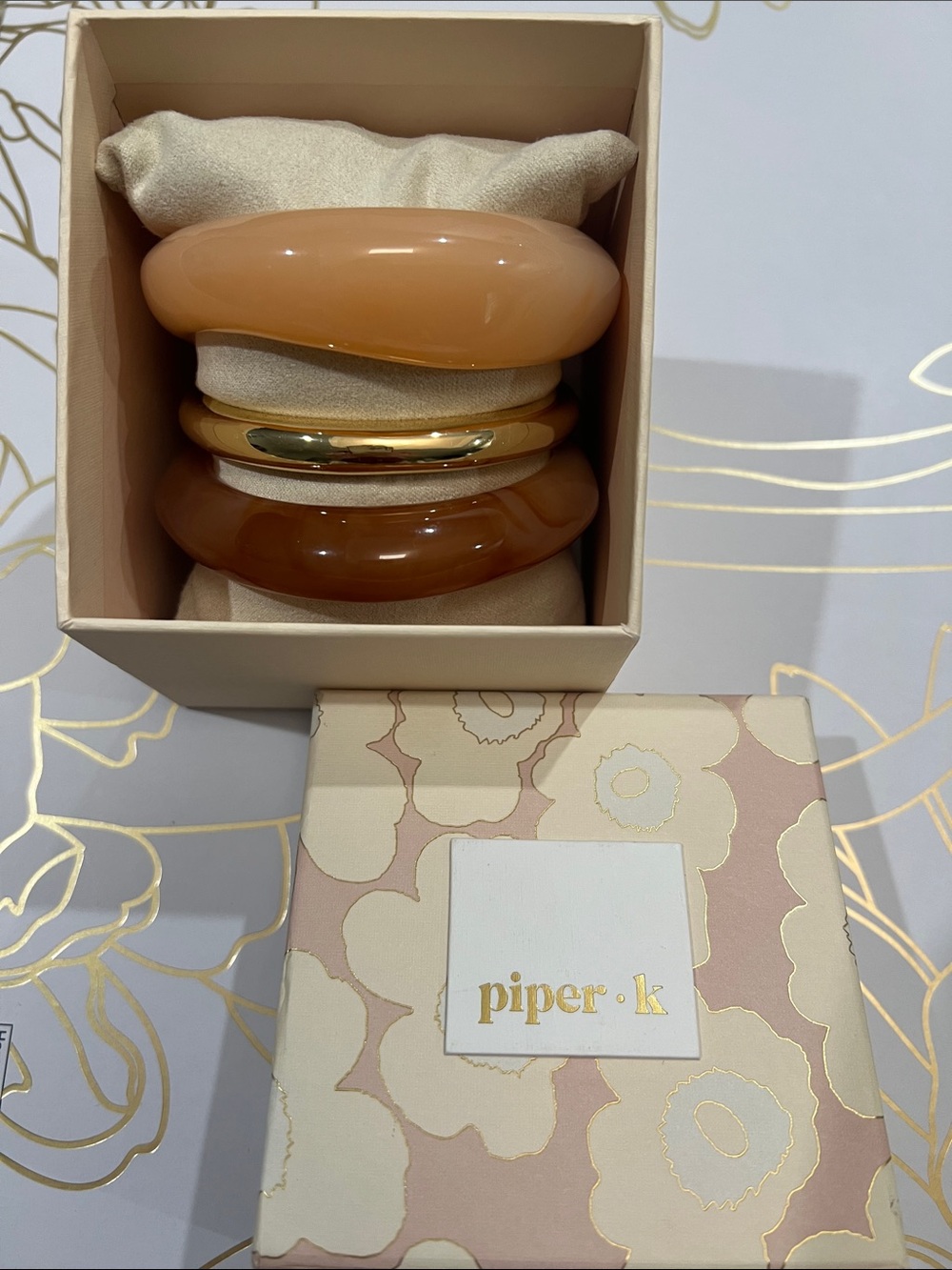 Piper K Set 3 Chunky Marbleized Bangle Bracelets NWT Gold tone Bangle Trio Mix